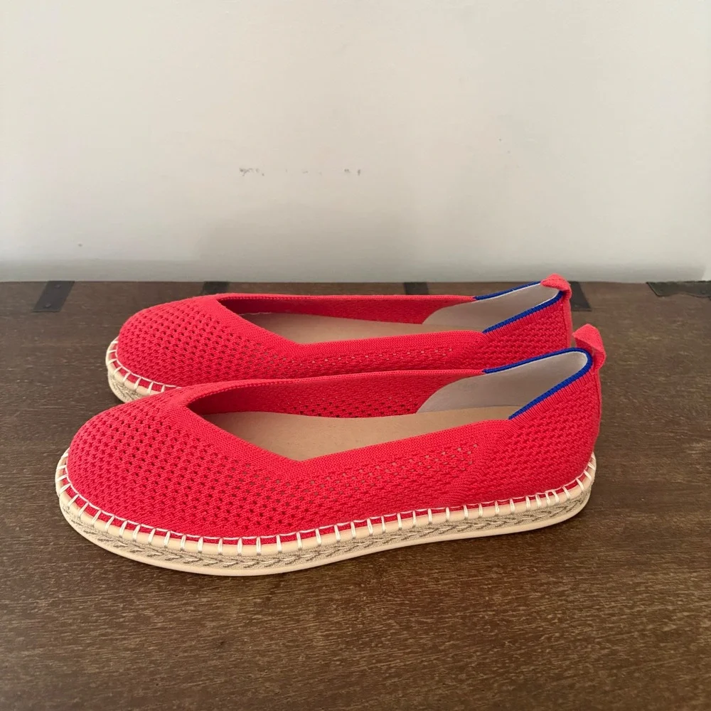 Rothys The Espadrille Red Knit Slip On Flats Shoes W10 186-004